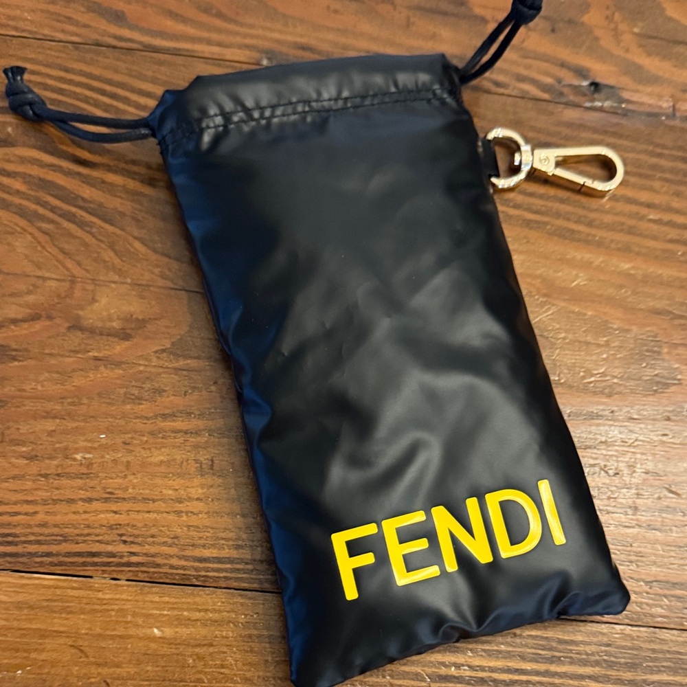 Fendi Black Drawstring sunglasses Pouch with Yellow Logo